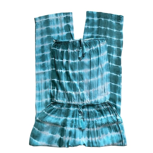 Olivaceous Tie Dye Blue-Green and White Strapless Jumpsuit Size Medium - Picture 4 of 11